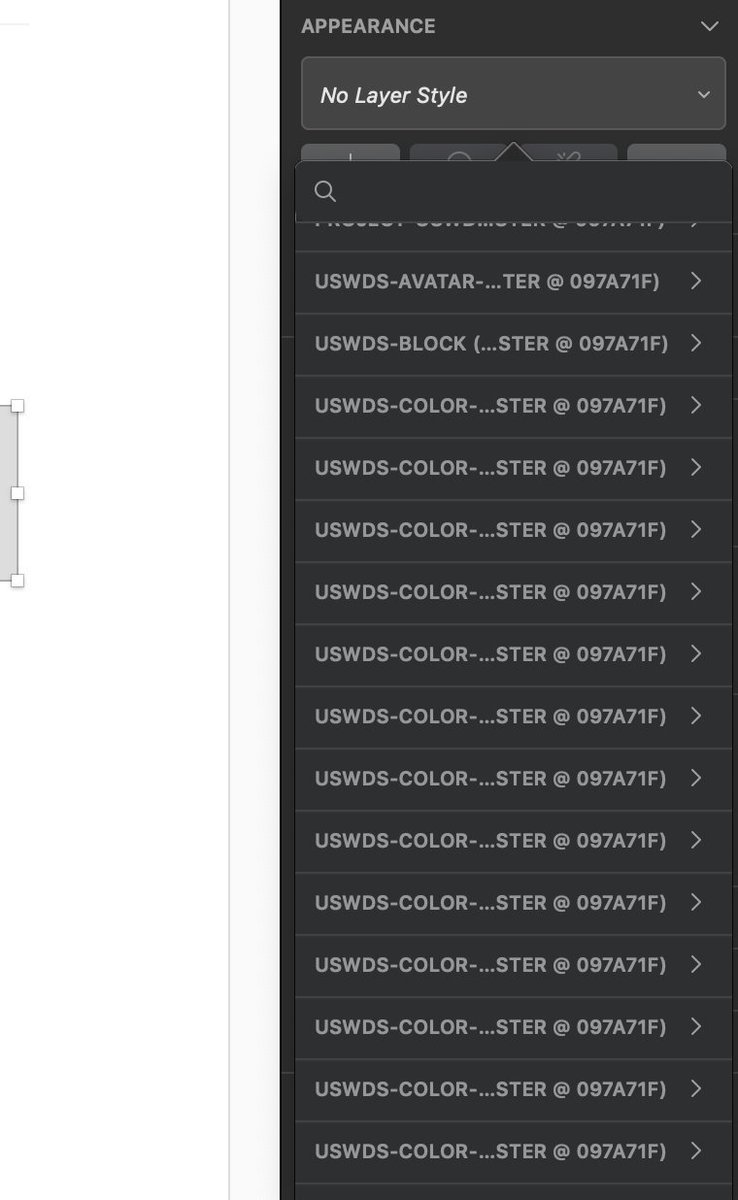 getthepliars's tweet photo. @sketch It's too hard to browse Layer Styles and Text Styles when using linked libraries -- look at that menu: all the prefixes look the same! Word search is nice when I have a keyword handy, but that's not always possible, especially when I'm not 100% familiar with the project's naming. https://t.co/Ngg0vHbgCb