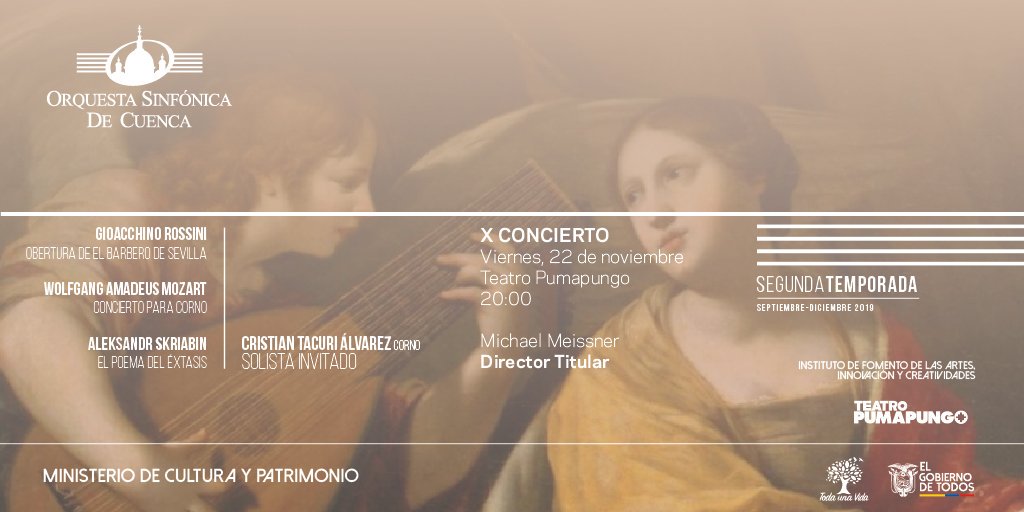 SinfonicaCuenca's tweet photo. Otro gran concierto este viernes 22 de noviembre por el Día del Músico. #CristianTacuri, solista invitado junto a #MichaelMeissner, Director Titular de la OSC. Entrada LIBRE. Compartan, inviten, asistan.
#47Años #AmamosloqueHacemos https://t.co/SGpxILbIxz