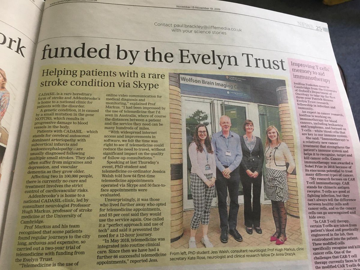 Cambridge Stroke (@camstroke) on Twitter photo Our #CADASIL #telemedicine service is in this weeks Cambridge Independent ! <a href="/Cadasilsupport1/">Cadasilsupportuk</a> <a href="/CamNeuro/">Cam Neuroscience</a> <a href="/TheEvelynTrust/">The Evelyn Trust</a> <a href="/CUH_NHS/">Cambridge University Hospitals NHS</a> Our #CADASIL #telemedicine service is in this weeks Cambridge Independent ! <a href="/Cadasilsupport1/">Cadasilsupportuk</a> <a href="/CamNeuro/">Cam Neuroscience</a> <a href="/TheEvelynTrust/">The Evelyn Trust</a> <a href="/CUH_NHS/">Cambridge University Hospitals NHS</a>