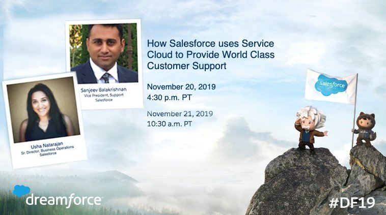 asksalesforce's tweet photo. You have ✌️ chances to learn how Salesforce uses Service Cloud to provide world-class customer support at #DF19! Register today.

➡️ Wednesday, Nov. 20 at 4:30 pm: https://t.co/9GRqu4Hk47
➡️ Thursday, Nov. 21 at 10:30 am: https://t.co/GhIJic6Czv https://t.co/t6GpIPFiF9