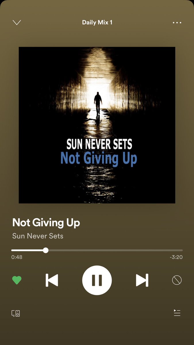 Spotify decided that I needed this song in my Daily Mix today. I sure did. 💖💖💖💖💖💖💖💖💖💖🎧 <a href="/SunNvrSetsmusic/">Sun Never Sets</a> #NotGivingUp
