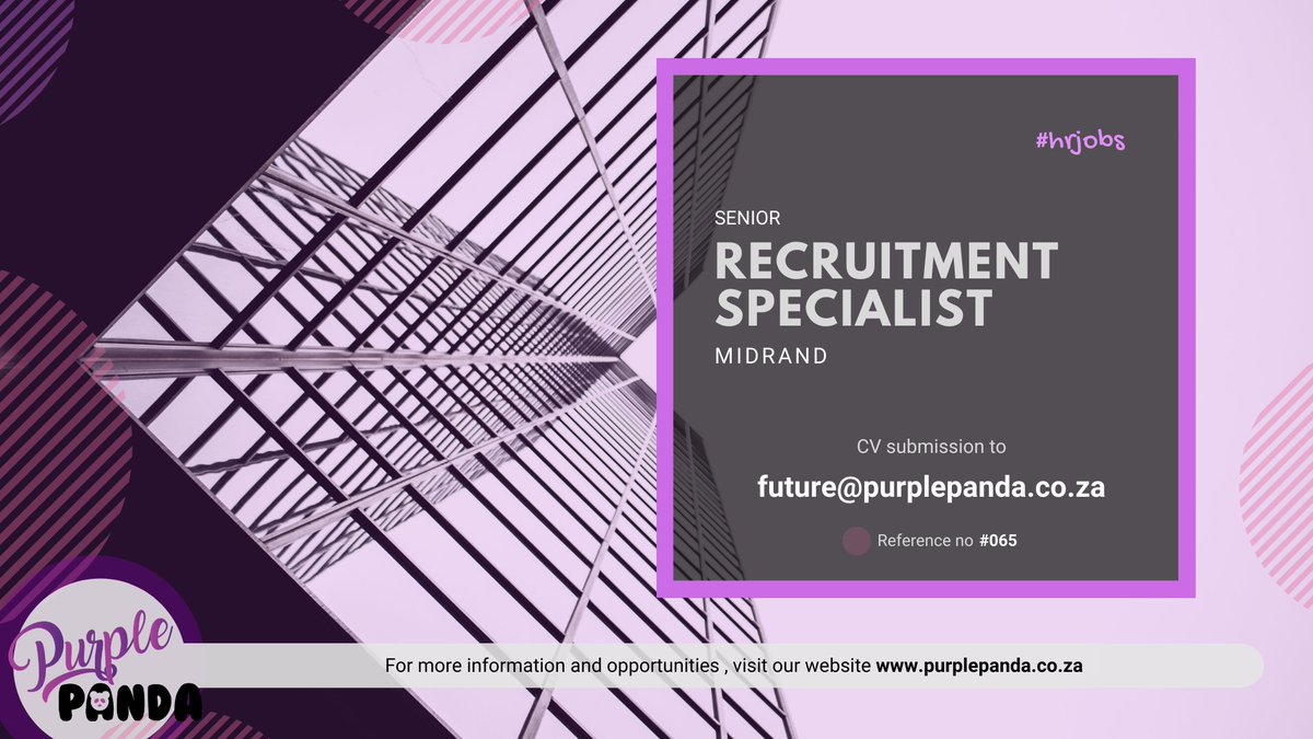 #JobAlert Senior #Recruitment Specialist #vacancy available in #Midrand 
Follow the link for more info purplepanda.co.za/jobs/senior-re…