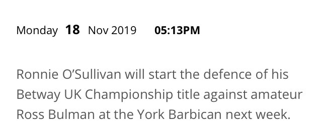 PaMulSport's tweet photo. Some huge news for @CorkSnooker, the defending UK Snooker Open Champion @ronnieo147 will take on Youghal’s very own @RossBulman1 in what is Ross’s 2nd Pro Tour event! Ross was defeated by @joegentlemanjoe 4-2 but is “relishing” the task at hand next Thurs evening! @WorldSnooker https://t.co/DqkzvIWcxQ