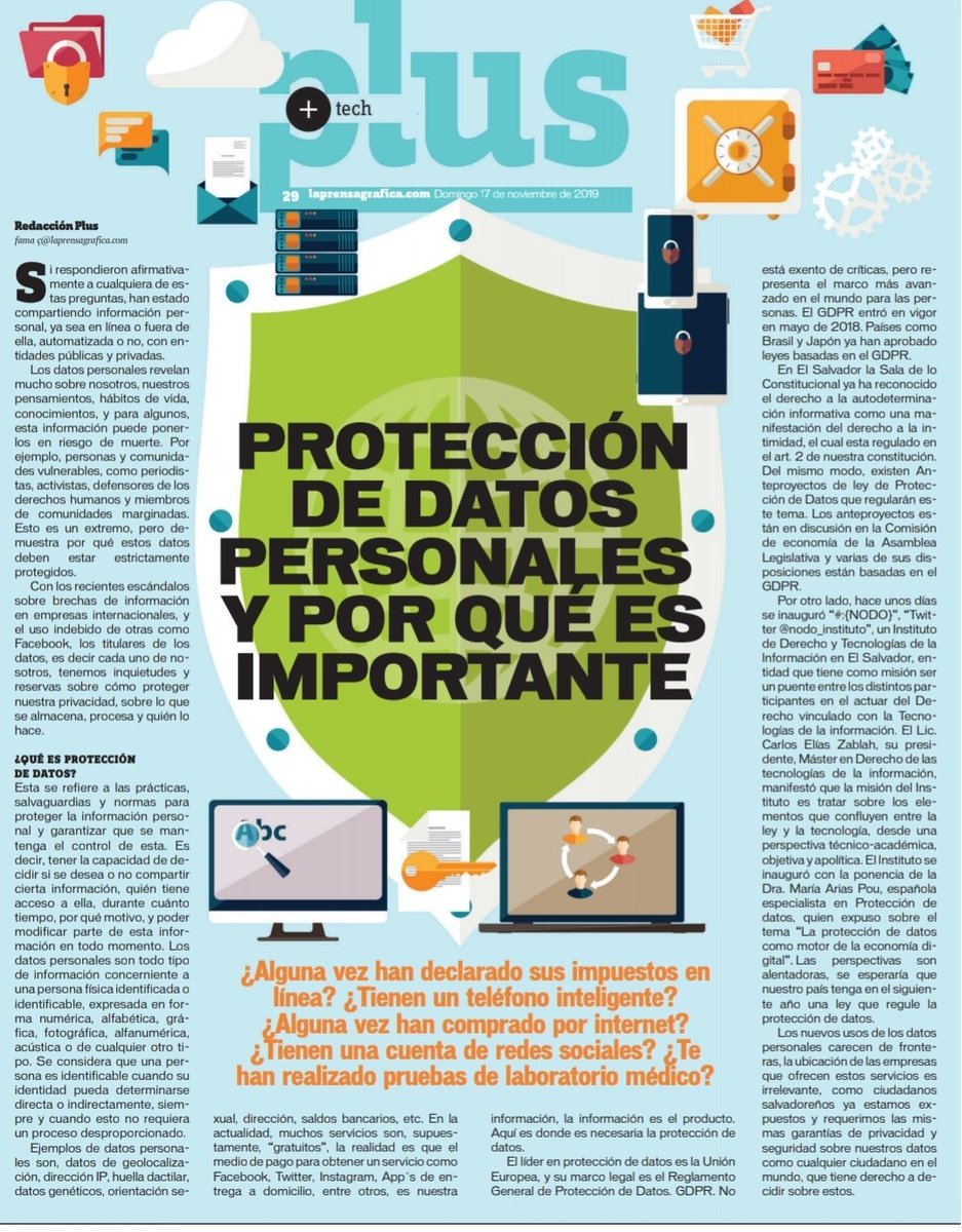 Les compartimos este artículo relacionado con la importancia de la protección de datos personales. Gracias a <a href="/prensagrafica/">La Prensa Gráfica</a> por darle la relevancia que merece el tema. #nodo #Instituto #dataprotection #techlaw