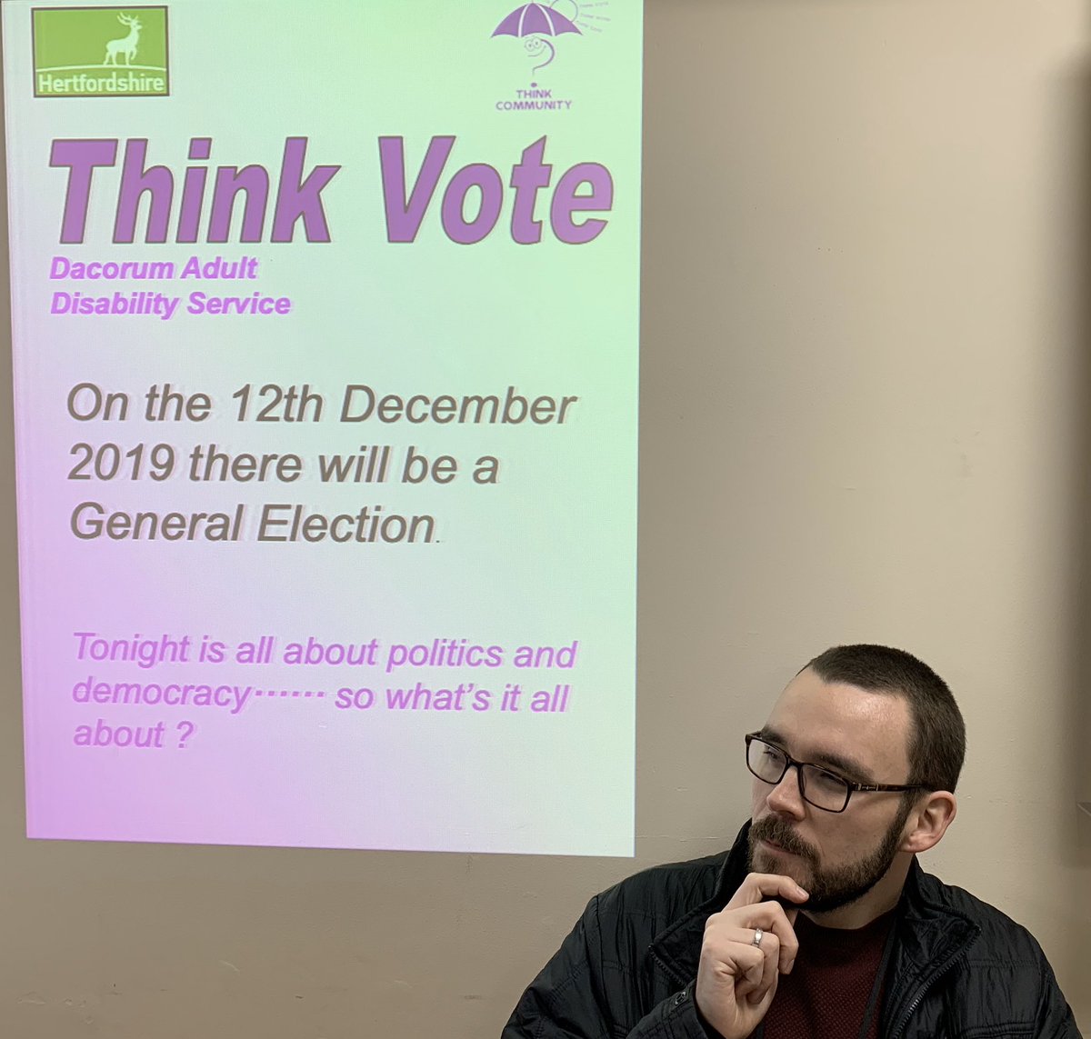 ermate's tweet photo. It’s almost time for #thinkvote to get going tonight. The first of two fire station nights before a short tour around other parts of Dacorum. As you can see @JamieStone3579 is passionate about ensuring information is available about democracy & this fundamental human right 😀👍 https://t.co/qnFD1OIK0g