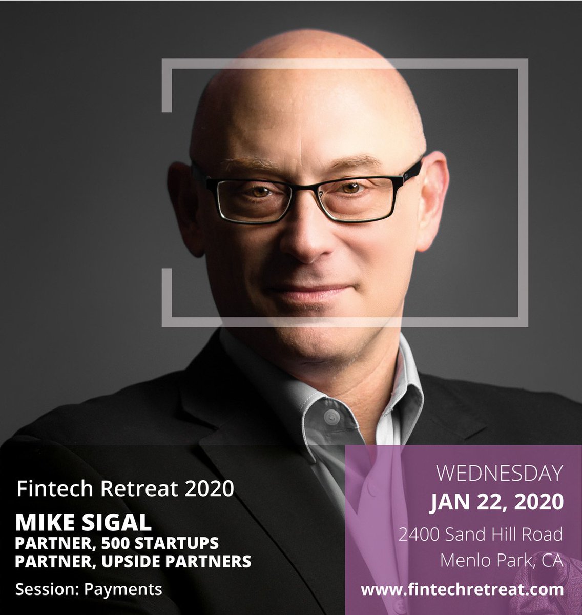 Join us at Fintech Retreat 2020 and meet <a href="/mikesigal/">Mike Sigal</a>, partner <a href="/500Startups/">500 Startups</a> and <a href="/UpsidePartners/">Upside Partners</a>.
Mike will dive into the latest in B2B payments.
Reserve your seat today!
fintechretreat.com

#fintechretreat #fintech #finance #payments #banking #lending #insurance #crypto