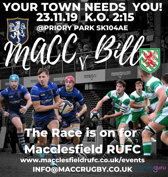 MaccRugby's tweet photo. THE RACE IS ON
Unbeaten @billinghamrufc come to Priory Park this Sat. To stay in the title hunt @MaccRUFC has its 👀 on victory! 
The Club calls out for the support of members &amp; visitors alike to get behind their local team for a super day @PrioryPark ℹ️ https://t.co/4EiCvNKv76 https://t.co/aXJYuWyjRQ