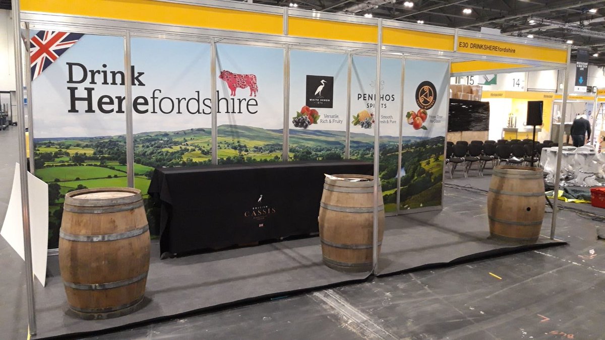 WhiteHeron1876's tweet photo. The calm before the storm.  Setting up for the International @DrinkXpo Trade Exhibition with @DrinksHereford1, @PenrhosSpirits and @CelticMarches that starts tomorrow https://t.co/R4pvjF69fJ