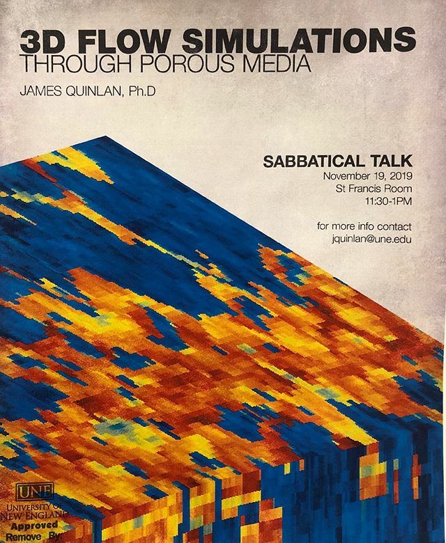 Tomorrow, November 19 at 11:30 in St. Francis room, Dr. James Quinlan will be giving his sabbatical talk on 3D flow simulations through porous media. Hope to see you all there! ift.tt/2NWpgY4