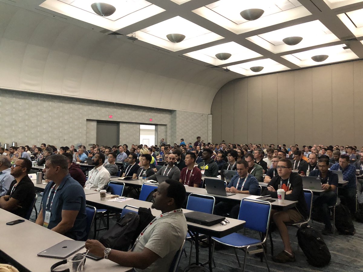 linsun_unc's tweet photo. Greg Hanson talks about IBM App Connect journey of using 150 microservices @IstioMesh full house #servicemeshcon2019 missing @martinross83 https://t.co/Yoq98bPQuy