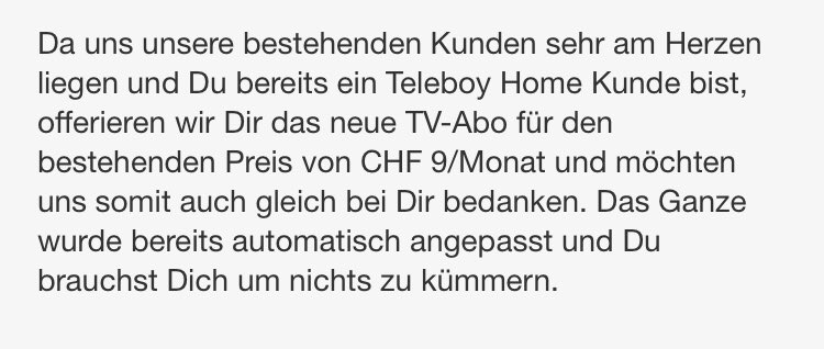 Danke <a href="/TeleboyCH/">Teleboy</a> für das kostenlose Upgrade! So belohnt/behandelt man Bestandeskunden, liebe #Konkurrenz ! 
#teleboy #merci