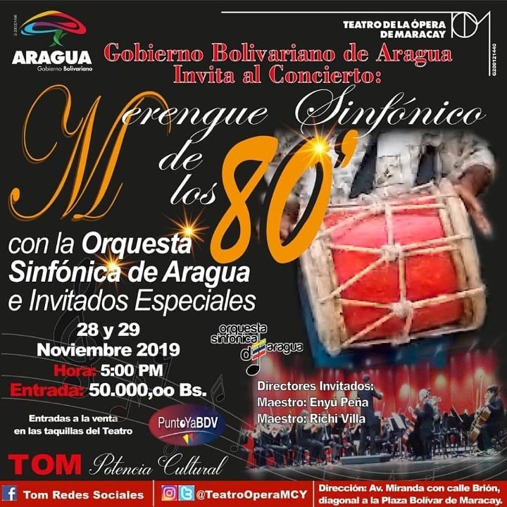 Este 28 y 29 de noviembre ven a disfrutar de " Merengue Sinfónico de los 80" .

Bajo la dirección de los maestros. <a href="/enyusael/">Enyú Peña Oramas</a> y @richivillaoficial.

Entradas a la venta en las taquillas del teatro.