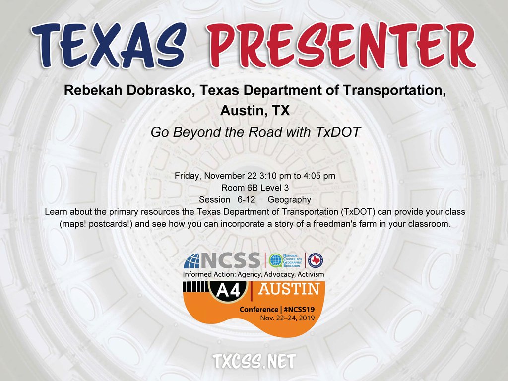 TxSocialStudies's tweet photo. 📣 Shout out to TXCSS PRESENTERS taking the stage at #NCSS19 in ATX!
👀 Keep an eye out for #TXCSSSWAG throughout the conference! 
#TXCSS19 https://t.co/7J8Ua6sYRj
