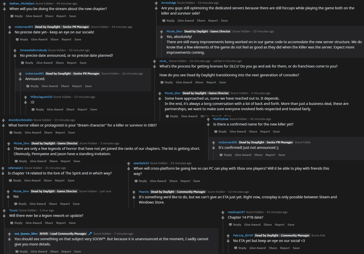 Leaksbydaylight Dead By Daylight Leaks More These Are The Most Interesting Answers Of The Ama Held Today On Reddit Info Soon About Next Chapter And Ptb Crossplay