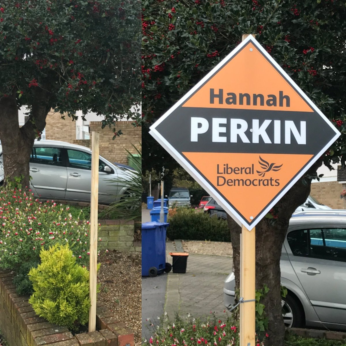 HannahPerkin's tweet photo. Vandalised stake board replaced by the team 💪🇪🇺💛

#GeneralElection19
#StopBrexit
#BuildABrighterFuture https://t.co/aZy76EoVNQ