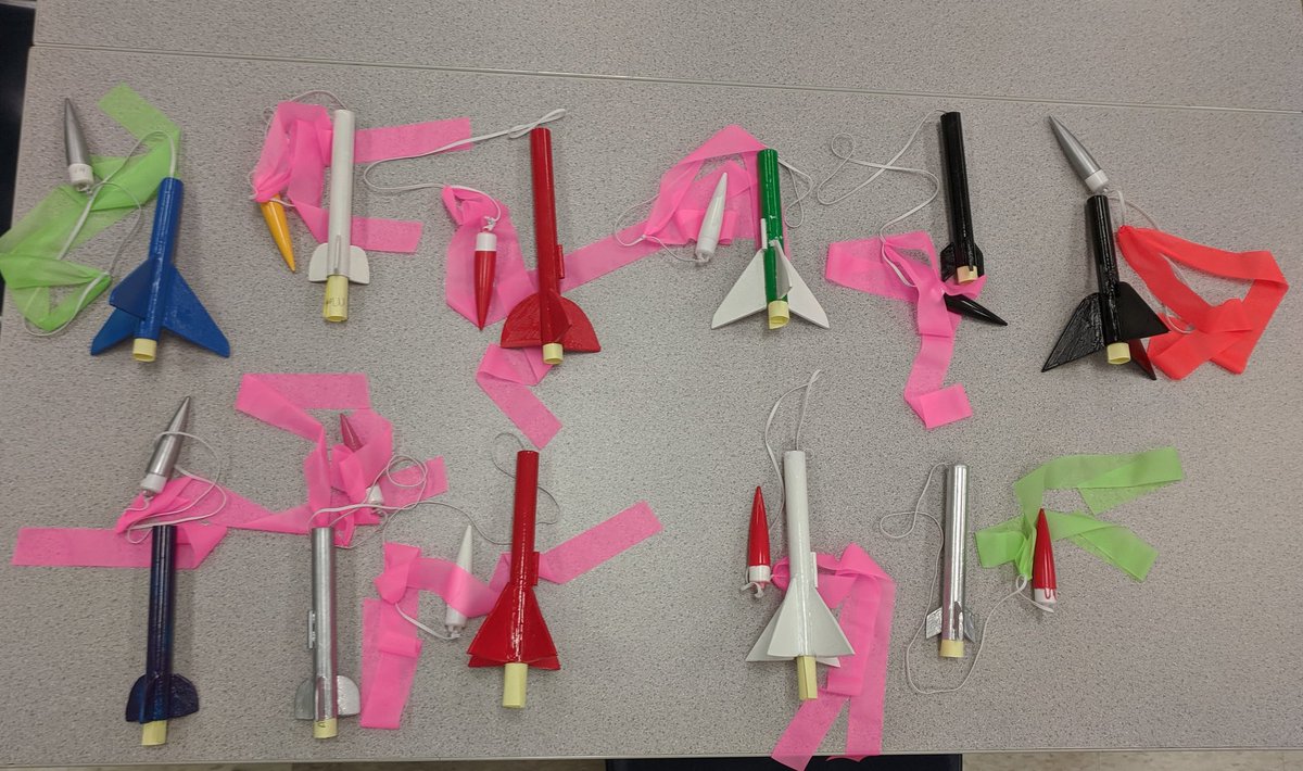FranseeTech's tweet photo. A sampling of rockets ready for launch in 6th grade Tech Ed! #CMSRockets https://t.co/UmjKnubwf7