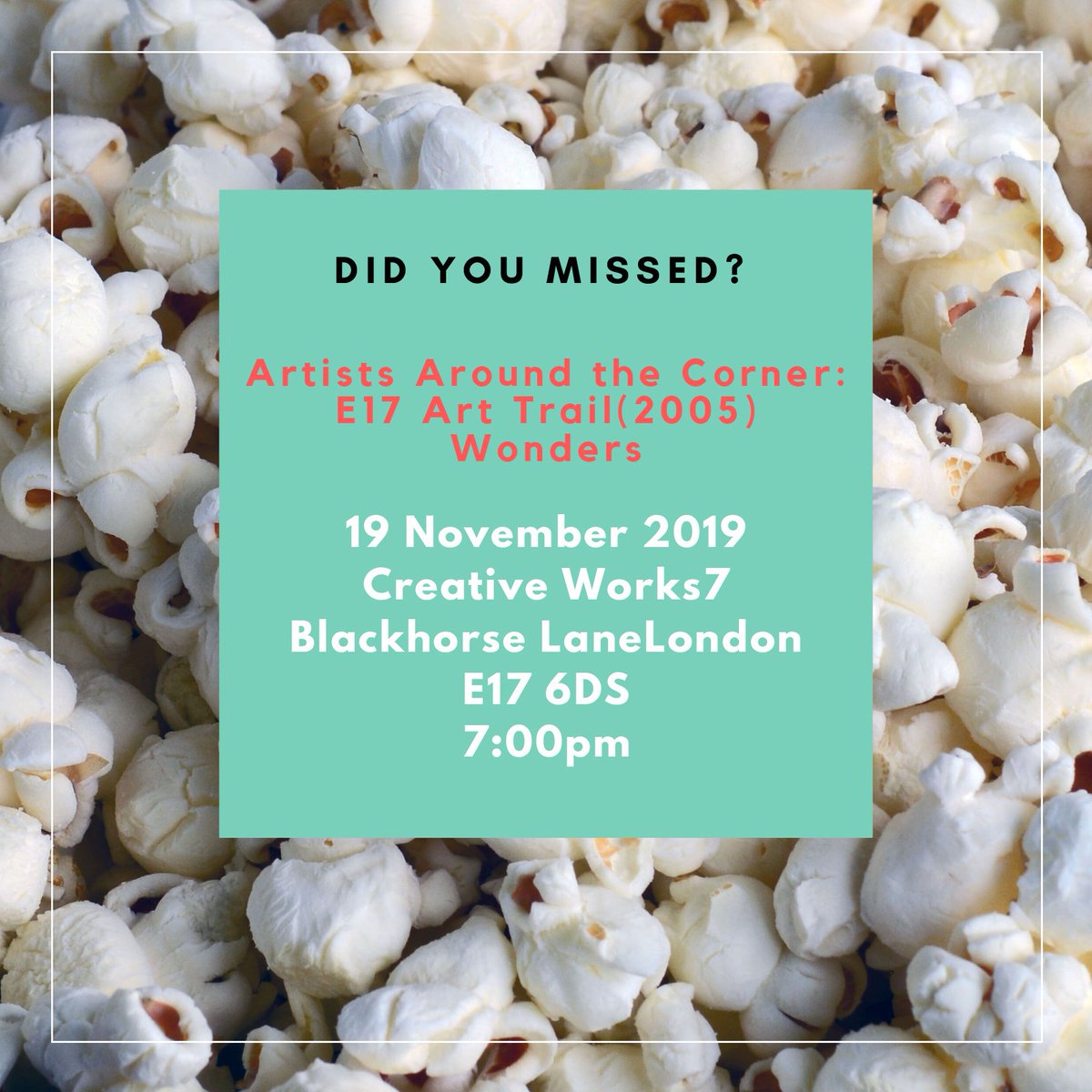 Tomorrow we'll be with <a href="/ArtilleryArts/">Artillery</a>  celebrating the creative projects around this memorable year in Waltham Forest #LondonBoroughOfCulture19 @WFculture19 
Come and watch Artists Around the Corner, the documentary about the first E17 Art Trail, one more time.