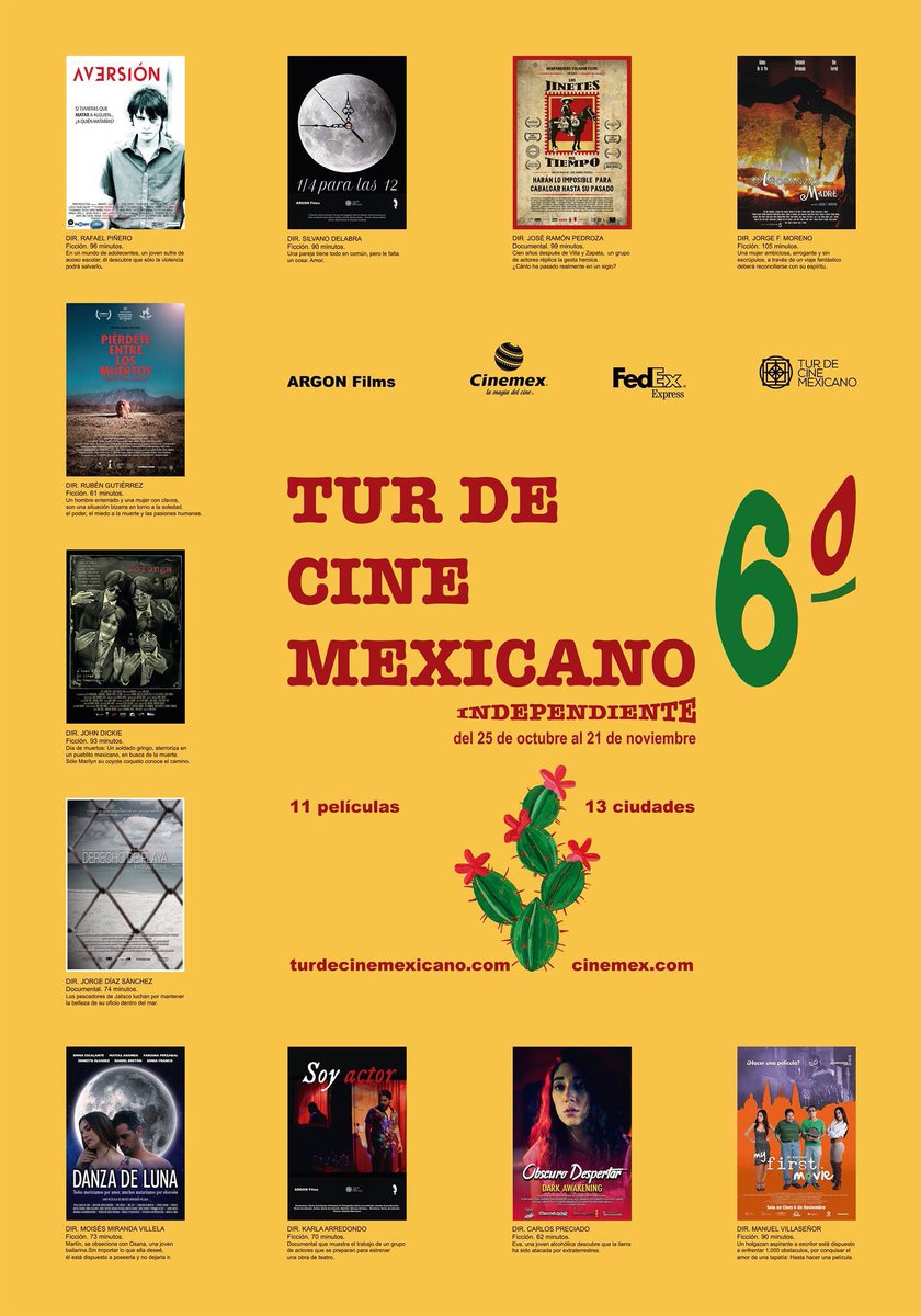 turcinemexicano's tweet photo. Hoy es día para ir a ver las películas que trae en exclusiva el Tur de Cine Mexicano 2019. Consulta la cartelera https://t.co/ZxpuSh8TtU y adquiere tus boletos en línea. 13 ciudades, 1 semana en tu ciudad. #Tur2019 https://t.co/gP0tm7BnTE