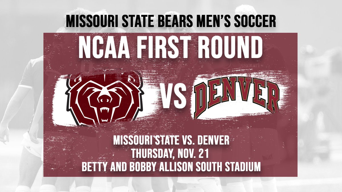 MoStateMSOC's tweet photo. 𝓛𝓮𝓽 𝓽𝓱𝓮 𝓭𝓪𝓷𝓬𝓲𝓷𝓰 𝓫𝓮𝓰𝓲𝓷

MSU hosts Denver in the NCAA first round on Thursday, Nov. 21 at Betty &amp; Bobby Allison South Stadium! 

⚽️ #MSUBears https://t.co/sSNoWb1D4m