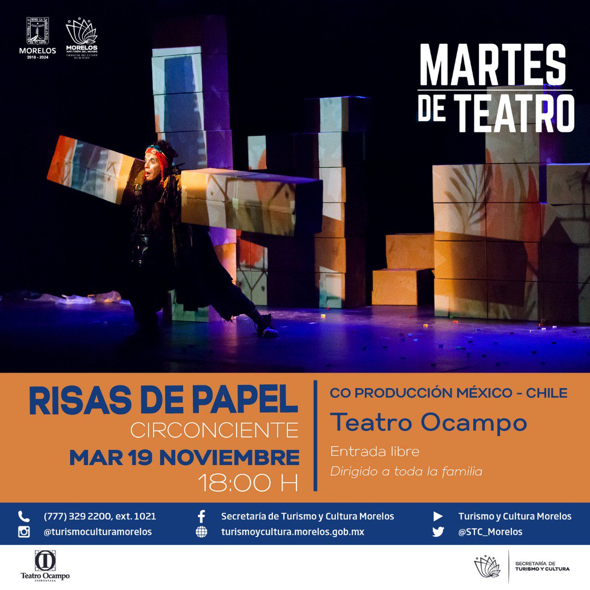 Circonciente's tweet photo. ATENCIÓN #CUERNAVACA! Mañana a las 18 hrs. Se presenta #Risasdepapel #entradalibre en @Teatro_Ocampo
@STC_Morelos https://t.co/kmczU0kkN7