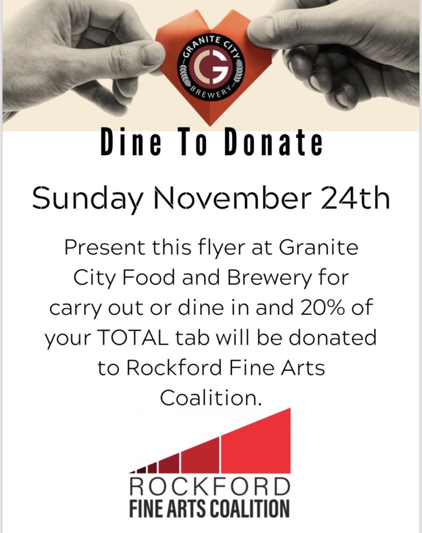 Come support the Rockford Fine Arts Coalition this Sunday, Nov. 24th at Granite City! #RFAC #finearts