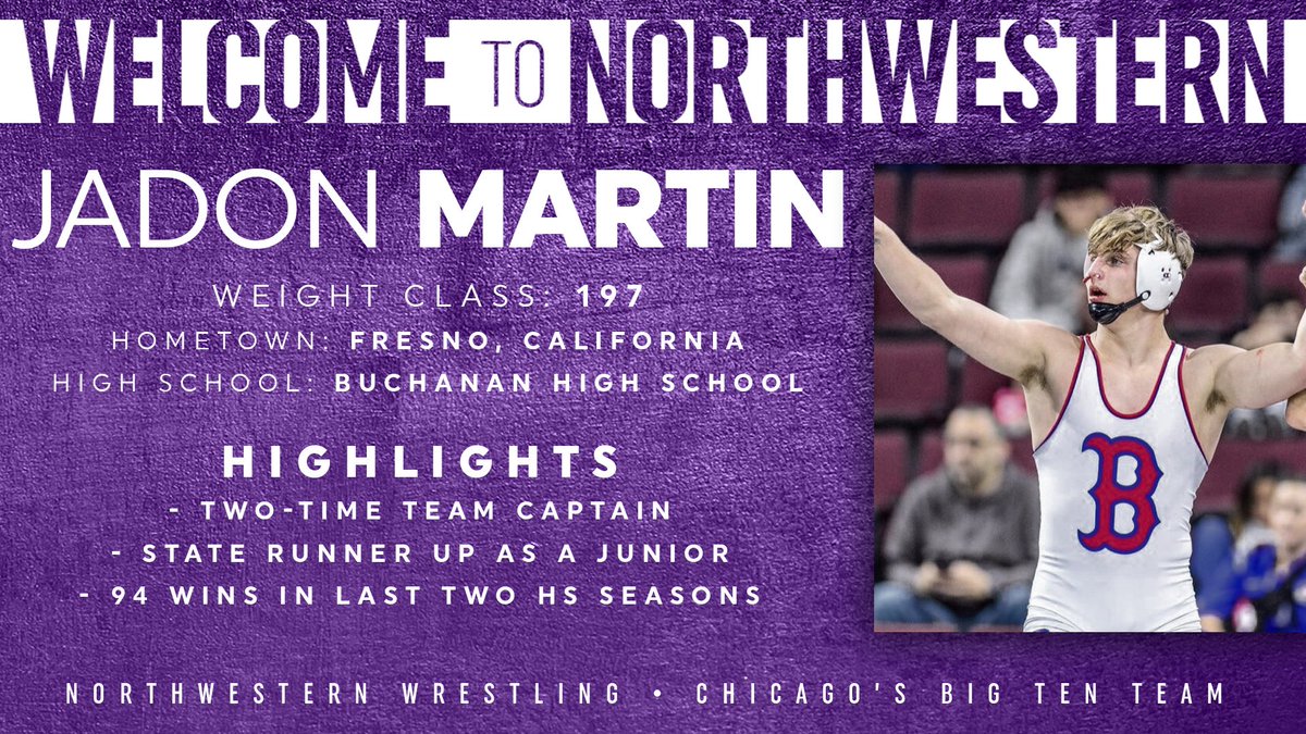 NUWrestle's tweet image. 𝗦𝗜𝗚𝗡𝗘𝗗 ✍️

Welcome to Northwestern, @jadonmartin_14!

#B1GCats • #GoCats