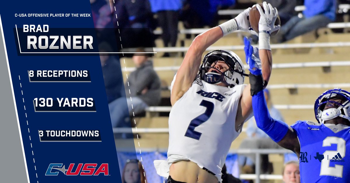 RiceFootball's tweet photo. 🏆UPDATE: Rozner Named C-USA Offensive Player of the Week. 
📰 https://t.co/G3nvXIBk6t
#GoOwls👐 x #IntellectualBrutality https://t.co/GiAeDWU0ZC