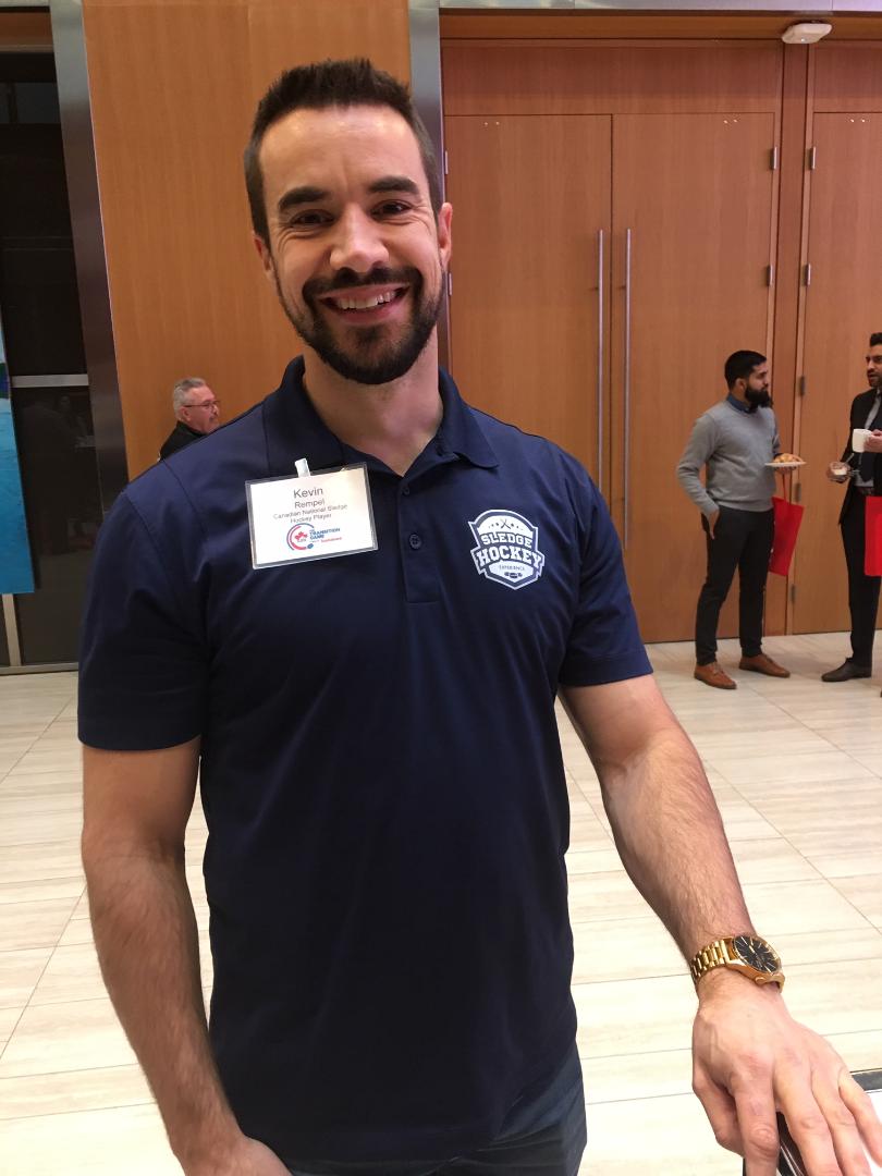 TOSportsCouncil's tweet photo. The TSC met Kevin Rempel, Paralympian from the Sledge Hockey Experience at #GTHLTransition event @scotiabank conference Center. Great opportunity for corporate and leisure activities ! Visit https://t.co/PlMMf7SKpI for information @TOa11ySports https://t.co/HGg3EFNbst