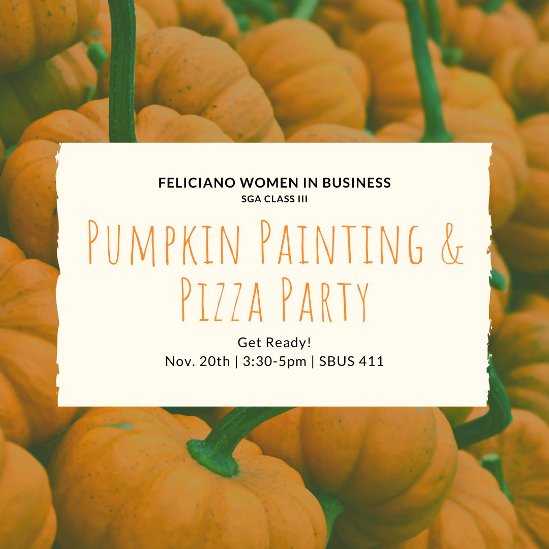 Join us this Wednesday in SBUS 411 for our Pumpkin Painting and Pizza Party from 3:30-5 pm! This is a great opportunity to meet others, network, and get ready for the holidays! Be sure to RSVP on our HawkSync page to let us know you’re coming.  See you then!
