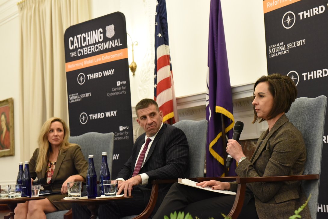 ThirdWayNatSec's tweet photo. No after-lunch-slump here! @YuGoRetz from the @FBI and Michael D'Ambrosio from the @SecretService discuss how to close the #CyberEnforcementGap from a law enforcement perspective. https://t.co/nwq1NM60qn