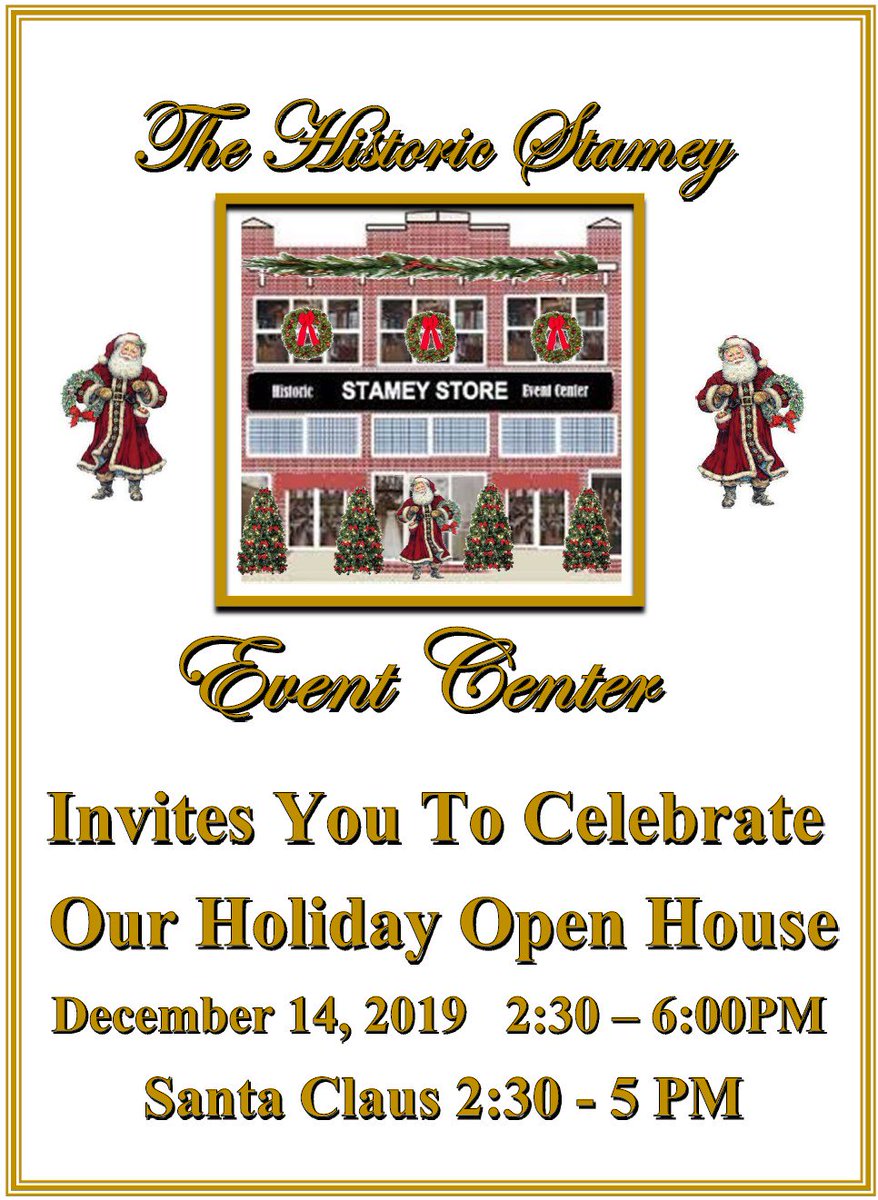 StameyStore's tweet photo. The Historic Stamey Store Event Center will hold a Holiday Open House on December 14, 2019 from 2:30-6:00 pm  Santa Claus will visit from 2:30 PM-5:00 PM for children of all ages. Feel free to take pictures with the jolly old fellow! https://t.co/NpUWq9hb4C
