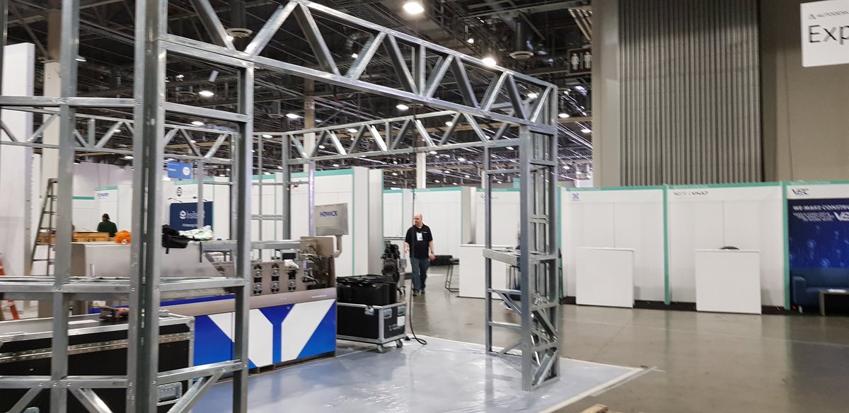 HowickLTD's tweet photo. Set-up for #AutodeskUniversity, Vegas. Come see the finished booth at CON326, at Construction & Fabrication. #HowickLtd #AU2019 #ShapingWorldofSteelConstruction https://t.co/27ozrYvu32