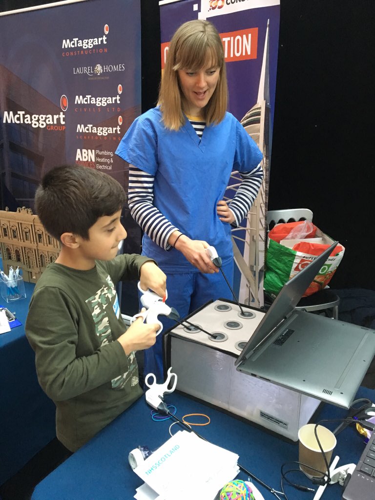 sj_fergusson's tweet photo. What inspired you towards your career goals? Had a great time at @STEMglasgow #STEMFest19 event this weekend @gsc1 giving Glasgow school kids access to some laparoscopic surgical training. They were great! #ilooklikeasurgeon https://t.co/0g4G4vNf43