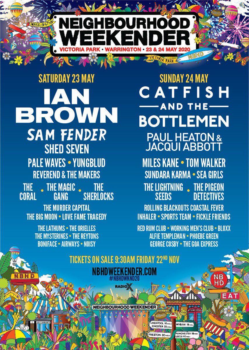Ian Brown will headline @nbhdweekender at Victoria Park, Warrington on Saturday 23rd May 2020. Tickets go on sale at 9:30am on Friday 22nd November from: nbhdweekender.com #NBHDWKND20