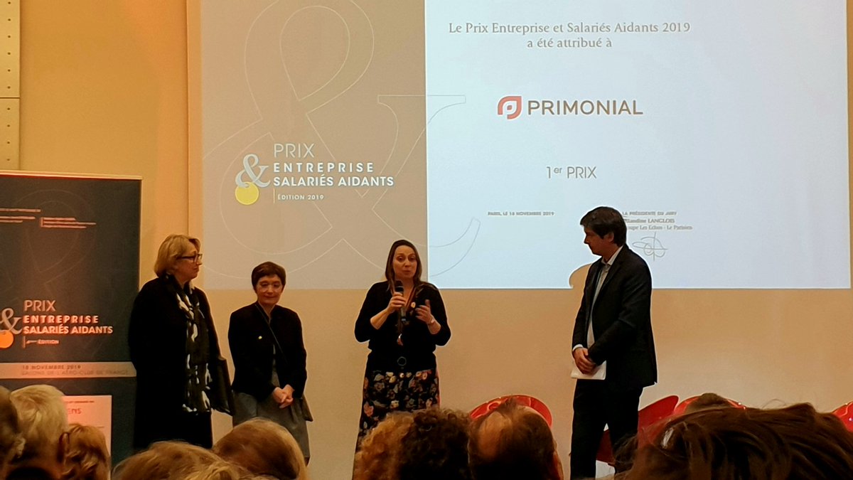 Primonial's tweet photo. Merci au Jury @Prix_ESA ! Nous sommes très fiers de recevoir ce 1er #PrixESA2019 qui récompense notre engagement et actions mises en place auprès des salariés #aidants #Primonial. #RH #RSE https://t.co/FldC4ClA6c