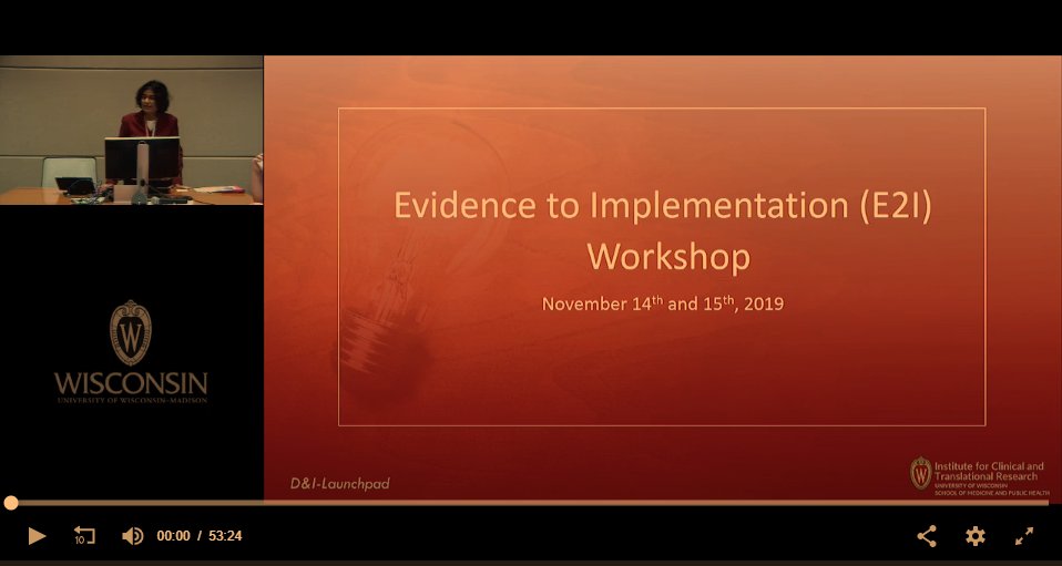 The Evidence to Implementation(E2I) Workshop is now available to view. Learn more about the E2I RFA here: videos.med.wisc.edu/videos/94700 

#dissemination #implementation #E2I