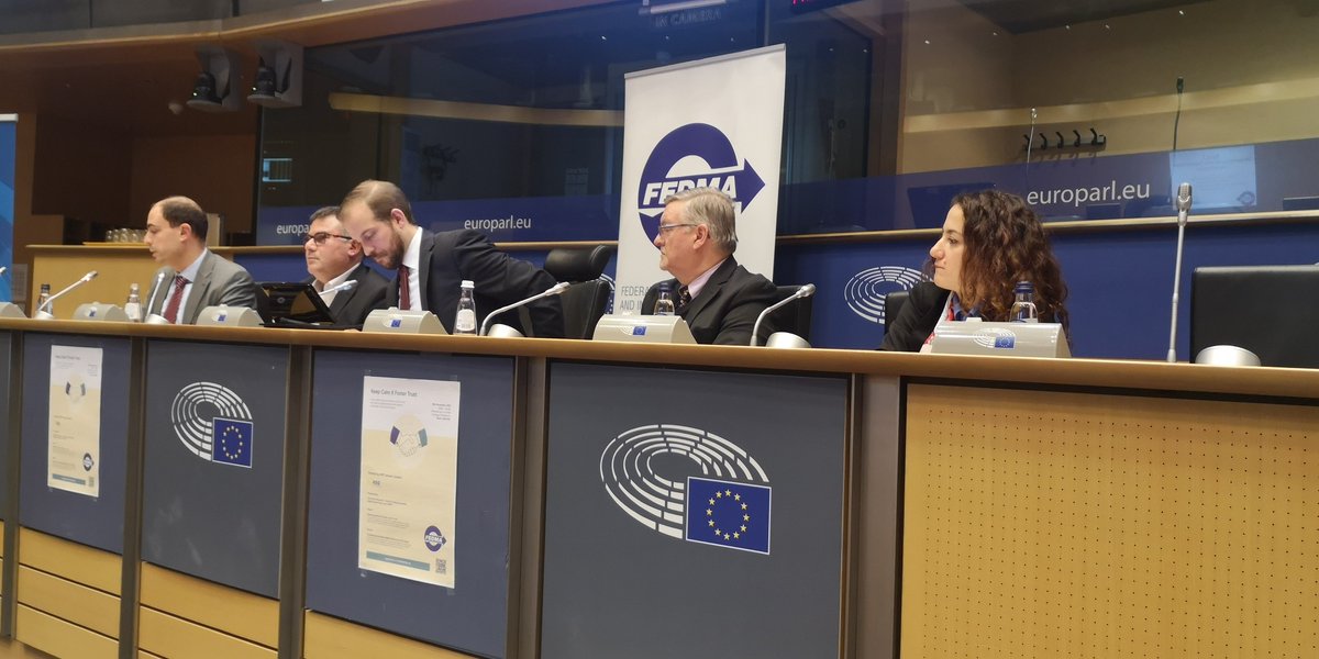 anca_caruntu's tweet photo. We're at #FEDMATrust for a talk on #DigitalAdvertising privacy & competition with @flhemery @Criteo @jeroen_lenaers Peter Eberl @DSMeu Mark Caline & Maria Ioannidou Hellenic Competition Authority https://t.co/HhdLHyf6ZB