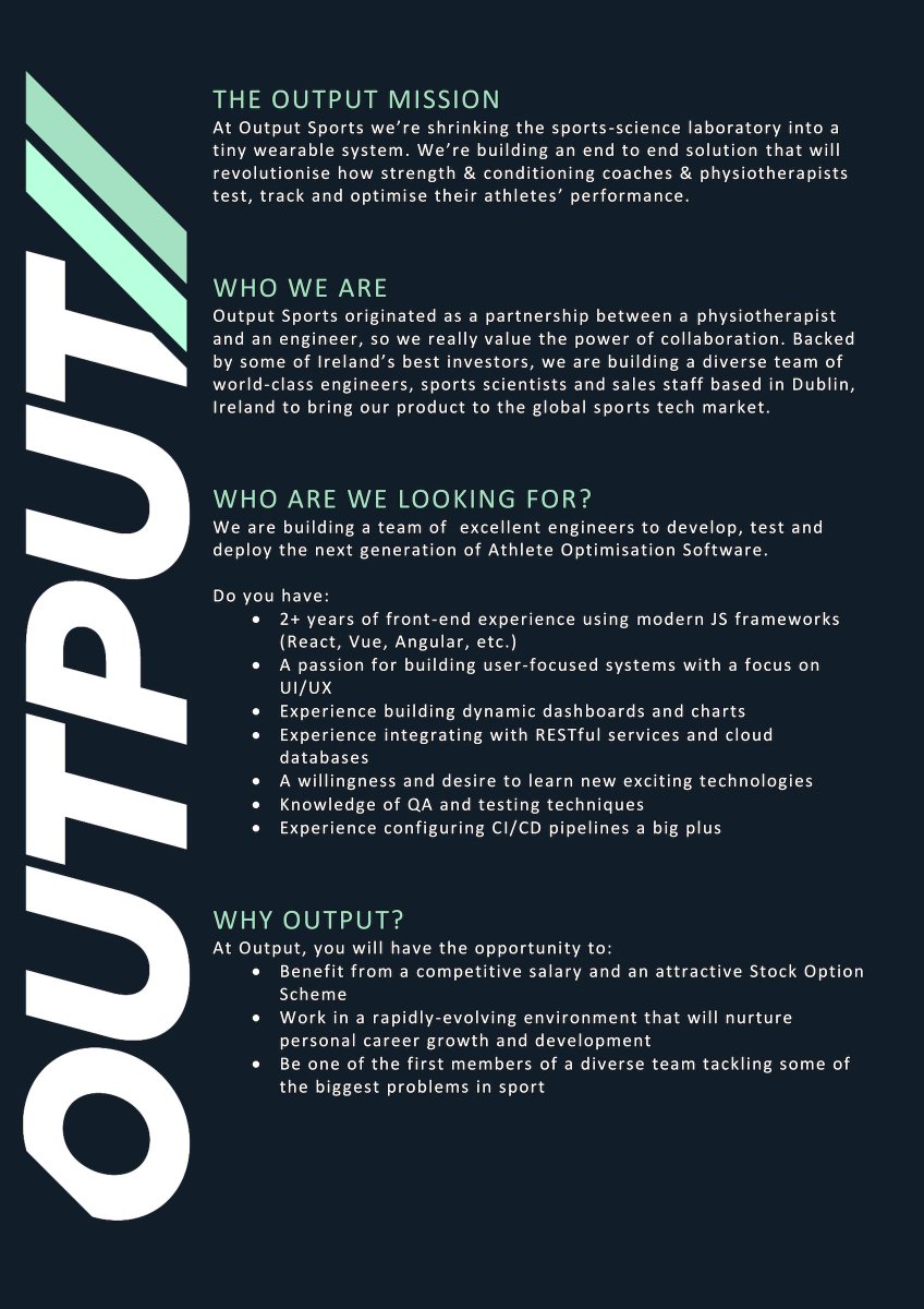 OutputSports's tweet photo. Are you a front end developer looking for an exciting new opportunity in a rapidly growing, user-focused company?
We're looking for excellent techies to join our Dublin-based team.
Applications now open until Dec 2nd via:
https://t.co/0hCtL6EdvA
#job #jobfairy #tech #dev #RT https://t.co/LX75jiItDh