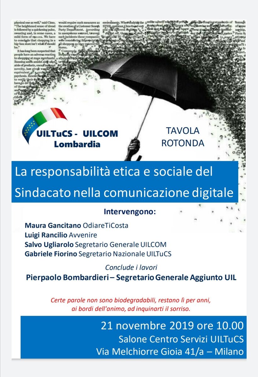 UilGiovaniMiLo's tweet photo. Come Uil Giovani Milano Lombardia saremo presenti alla tavola rotonda "La responsabilità etica e sociale del Sindacato nella comunicazione digitale" @UILofficial @PpBombardieri @UilMilanoLombar @UilcomNazionale @SalvoUgliarolo @uiltucs https://t.co/QXz194ImMJ