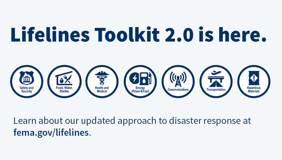 disastermarks's tweet photo. RT @FEMA_Pete: I was very pleased to announce our Community Lifelines Implementation Toolkit 2.0 today at #IAEM19! The toolkit is now available at https://t.co/k6DLDF2HLi for all of our #WholeCommunity partners to use. https://t.co/yGmPusBe4v