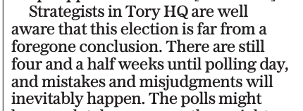 Nick Timothy says there are still four and a half weeks until polling day and so "mistakes and misjudgements will inevitably happen". He's right - there are actually three and a half weeks until polling day.