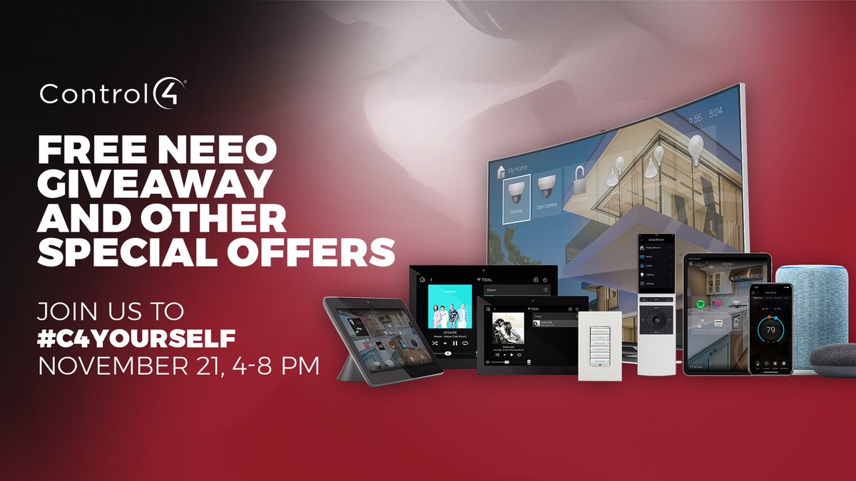 Control4's tweet image. Want a free Neeo Remote? Well, we want to give you one! 
Just head to participating showrooms on Nov. 21 for #C4Yourself Day and you&apos;ll be entered to win.

Learn more and RSVP:
bit.ly/C4Yday