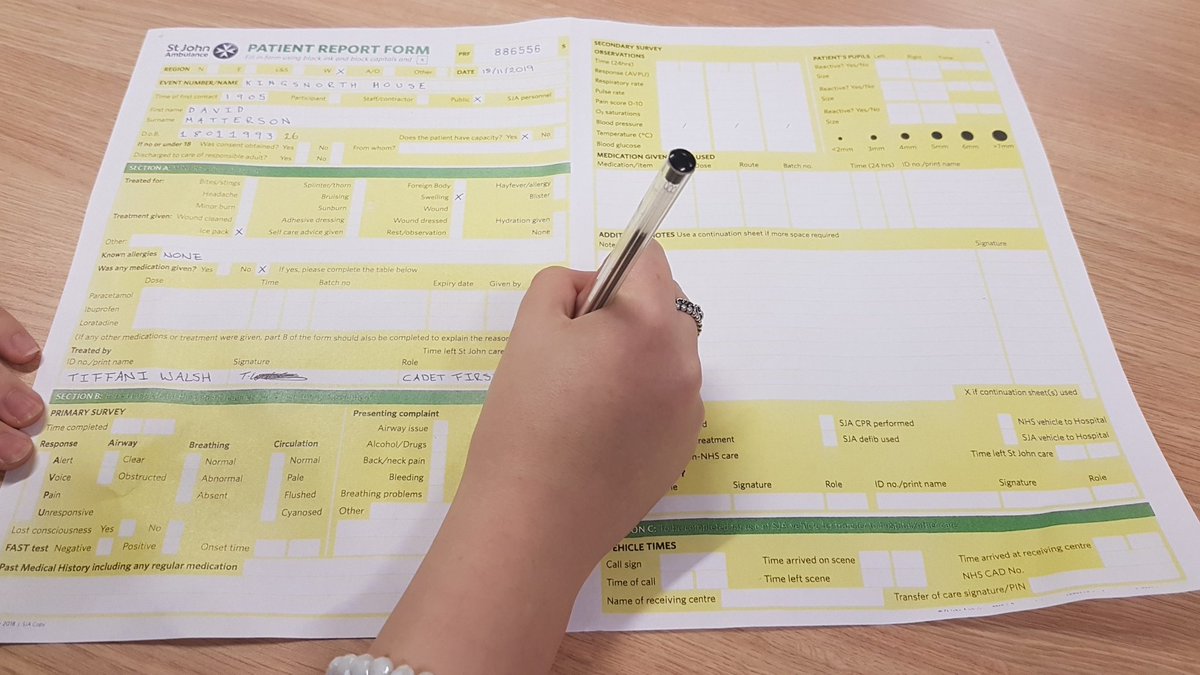 The Cadets are learning all about PRF's tonight at Old Oscott.. 

Patient Report Forms are vital to fill out for each patient we treat to ensure safety and gather information..