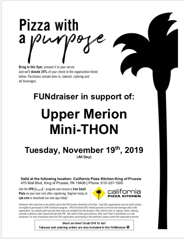 Wondering what to have for dinner tomorrow night? Stop by CPK for some good food and to support MiniTHON!🍕 Make sure to show your waiter this flyer! #ftk <a href="/calpizzakitchen/">calpizzakitchen</a>