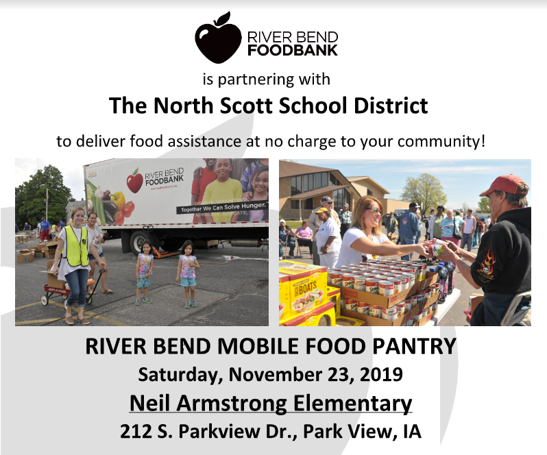 There will be the River Bend Mobile Food Pantry at Neil Armstrong Elementary this Saturday, November 23rd. Registration is required between 10:15-11 am. See Facebook for more details. #NSLancers