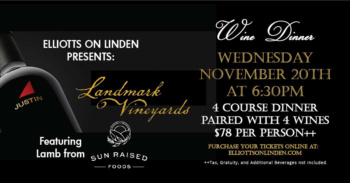 Elliotts_Linden's tweet photo. Get a taste of California, Justin and Landmark wines paired with NC sourced lamb from Sun Raised Foods. These legendary wine estates pair perfectly with 4 courses of farm-to-table decadence. Chef Elliott is raising the bar on wine dinners. You don’t want to miss out! https://t.co/xSnJZHoSvA