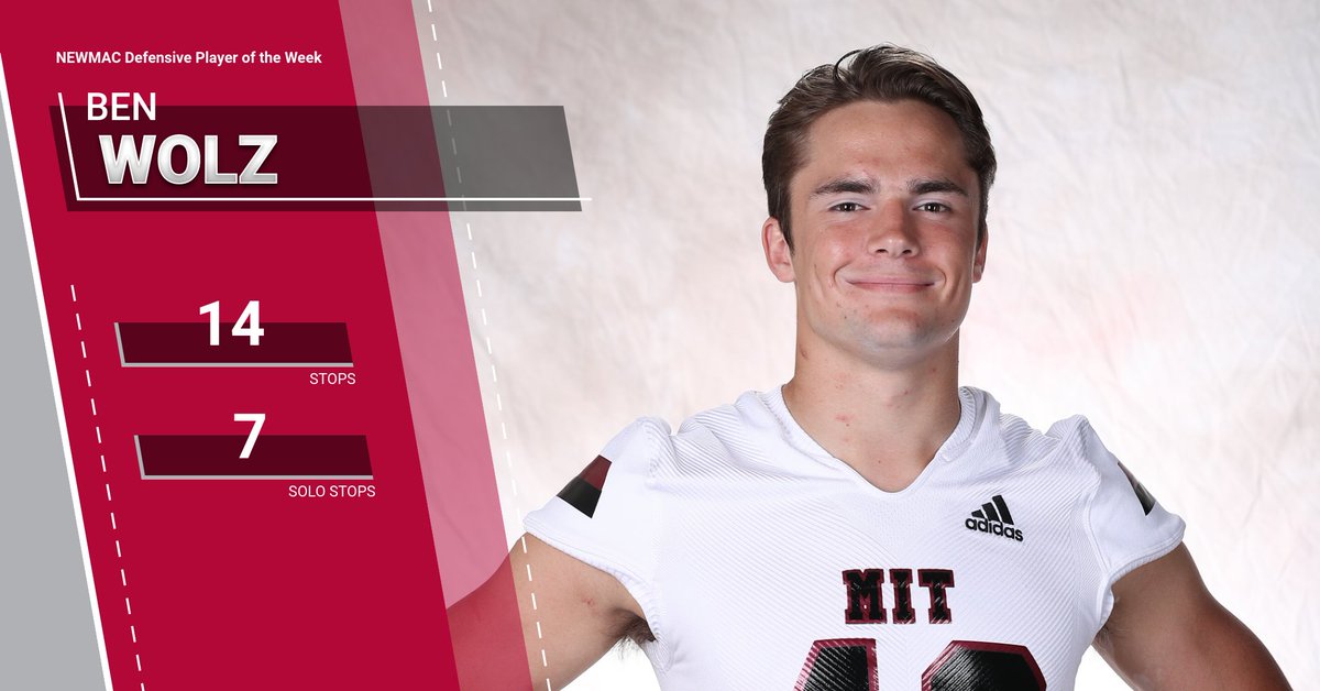 MIT Athletics (@mitathletics) on Twitter photo <a href="/MITFootball/">MIT Football</a> <a href="/NEWMACsports/">NEWMAC</a> <a href="/MIT/">Massachusetts Institute of Technology (MIT)</a> <a href="/MITstudents/">MIT Students</a> <a href="/thetech/">The Tech</a> In a 43-40 road win at Springfield to win the NEWMAC Championship, sophomore Ben Wolz led all tacklers with 14 stops that included a game-high seven solo stops. #RollTech <a href="/MITFootball/">MIT Football</a> <a href="/NEWMACsports/">NEWMAC</a> <a href="/MIT/">Massachusetts Institute of Technology (MIT)</a> <a href="/MITstudents/">MIT Students</a> <a href="/thetech/">The Tech</a> In a 43-40 road win at Springfield to win the NEWMAC Championship, sophomore Ben Wolz led all tacklers with 14 stops that included a game-high seven solo stops. #RollTech