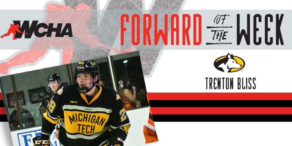 WCHA_MHockey's tweet photo. Congratulations to @mtuhky's @tbliss23 on being named the WCHA Forward of the Week after scoring three goals in the Huskies' weekend series against Lake Superior State

🔗https://t.co/pX3V1ZuARw

#WeAreWCHA | #TraditionStartsHere https://t.co/vQZHwDzGMX