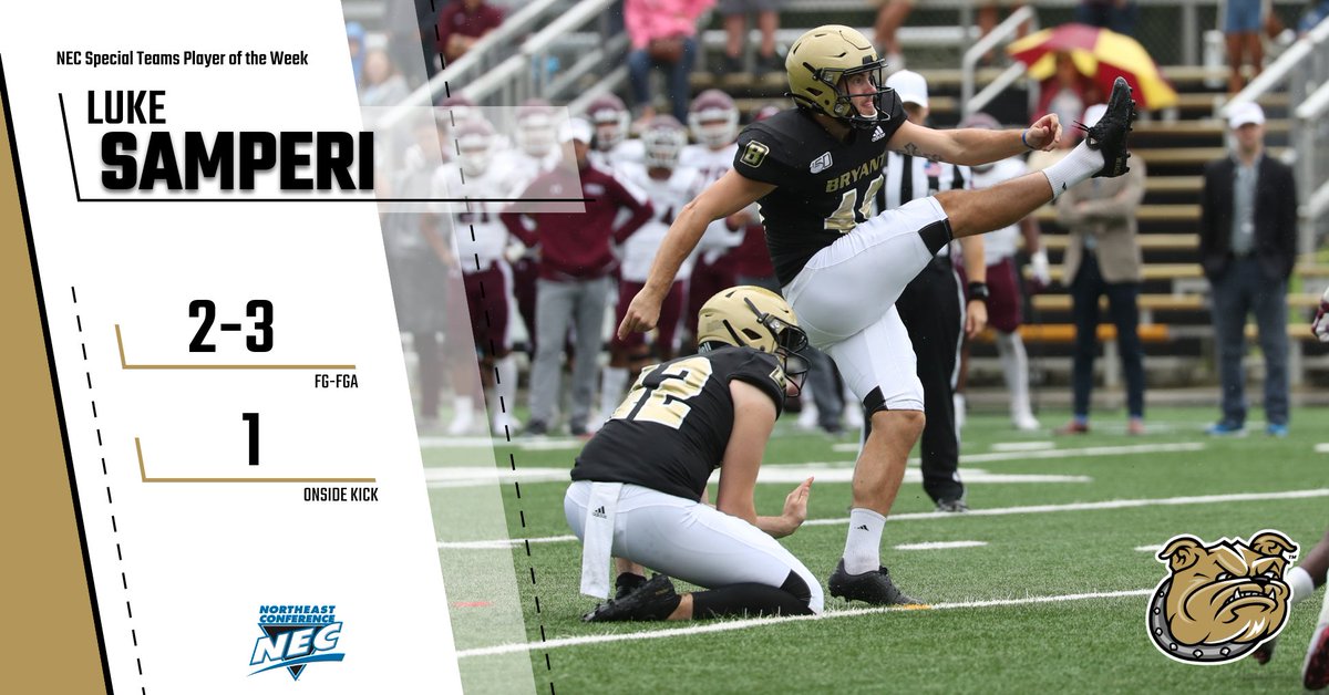 Congrats to <a href="/LukeSamperi/">Luke Samperi</a> on earning NEC Special Teams Player of the Week honors. 

Luke hit a pair of field goals and also converted an onside kick on Saturday against Duquesne. 

bit.ly/19fb11-18

#ExpectToWin