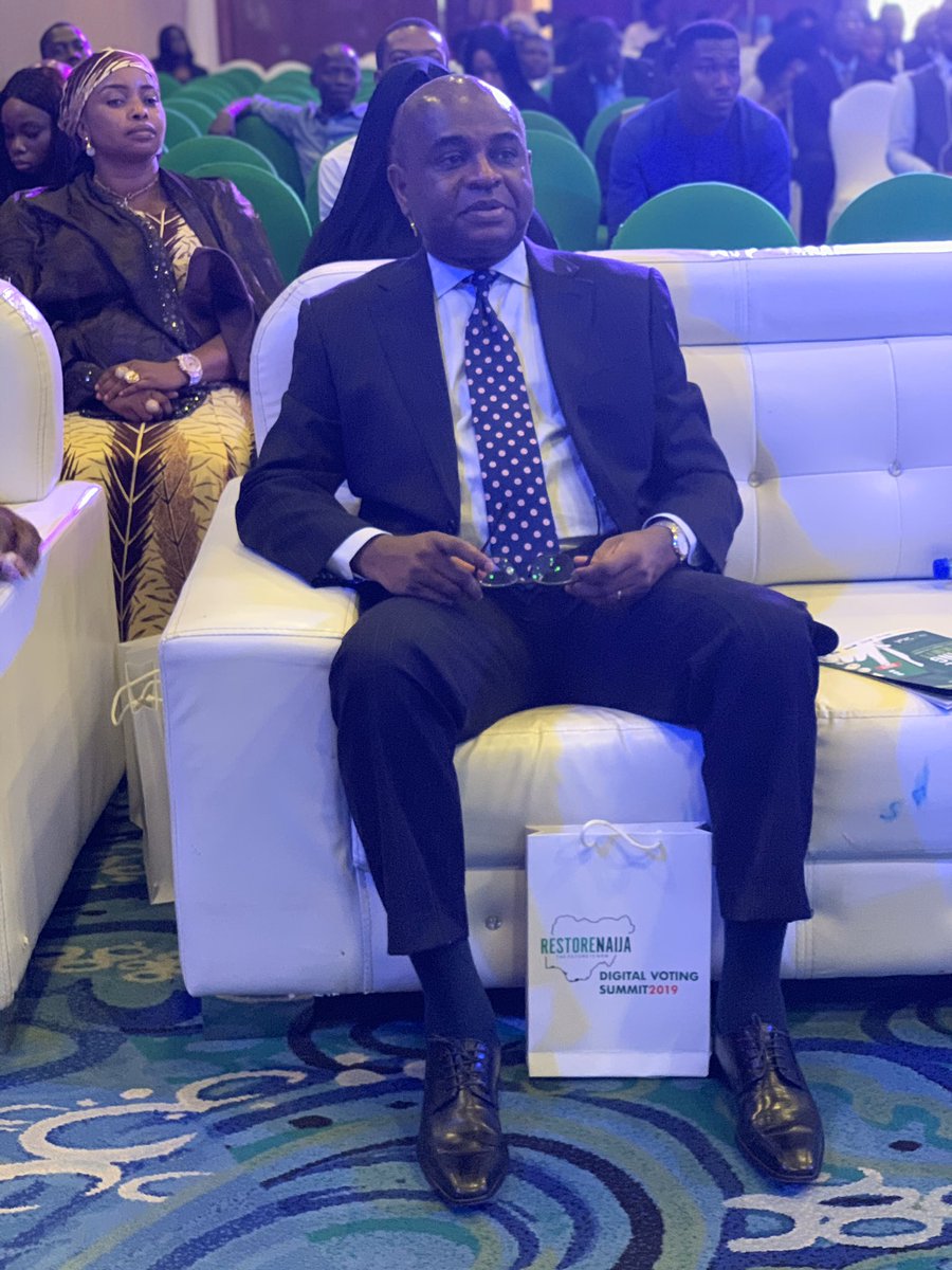 MoghaluKingsley's tweet photo. At @RestoreNaija #DigitalVotingSummit2019 in Abuja this afternoon, we agreed a transparent digital voting system backed with #blockchain tech to prevent rigging, is step #1 to elections we can trust. With @HamzyCODE, Hajiya Sa’adatu Abdullahi, Prez, Northern Women in Politics https://t.co/qesbK42IHD